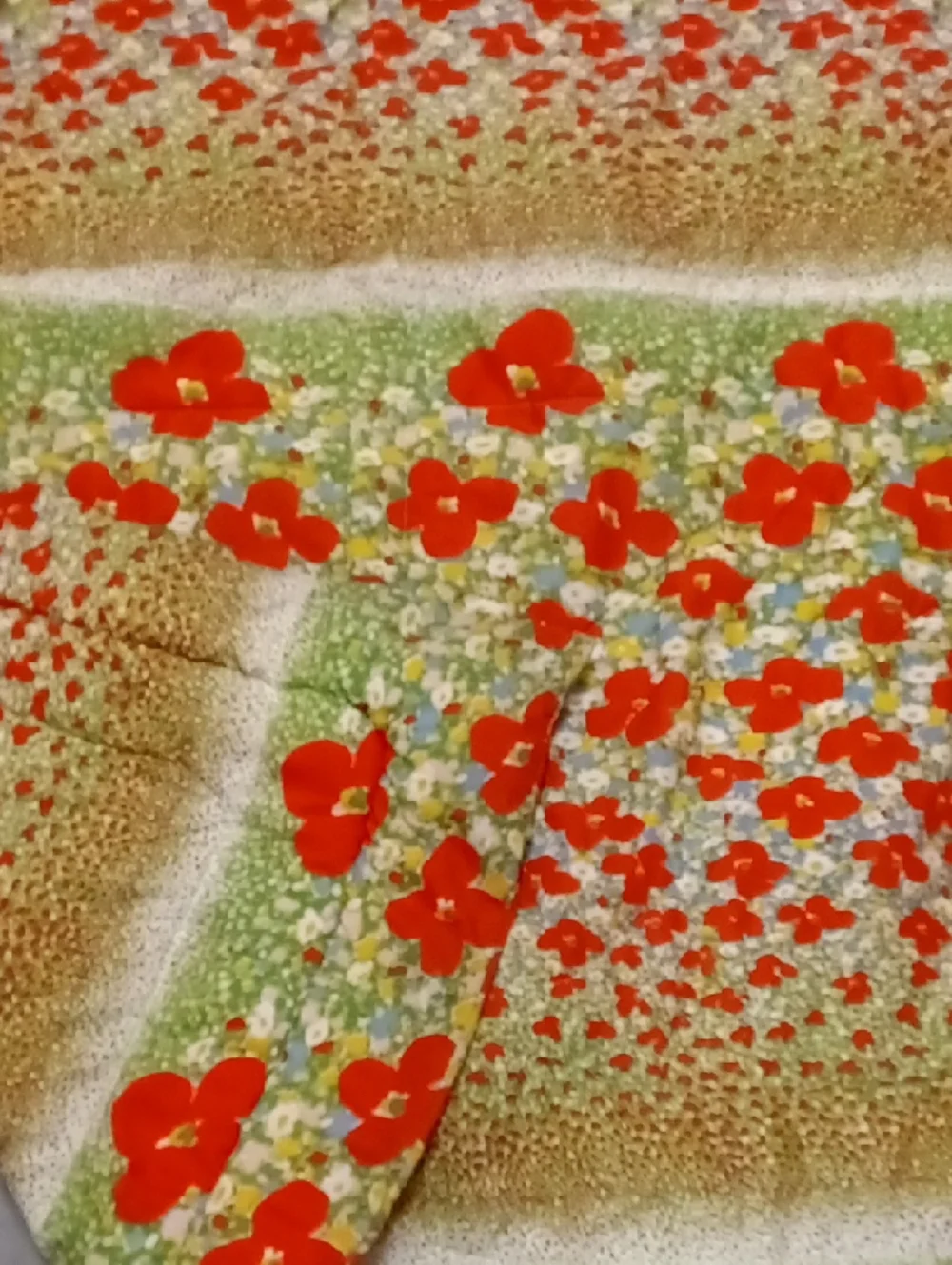 Vintage 70s Burlington Domestics Floral Red Poppy Print Comforter
